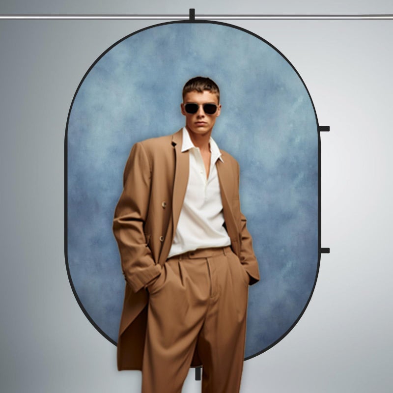 Kate 5x6.5ft(1.5x2m) Collapsible Backdrop Blue Brown Texture Folding Double Sided Backgrounds for Photo, Video Meetings, Live Streaming - Image 2